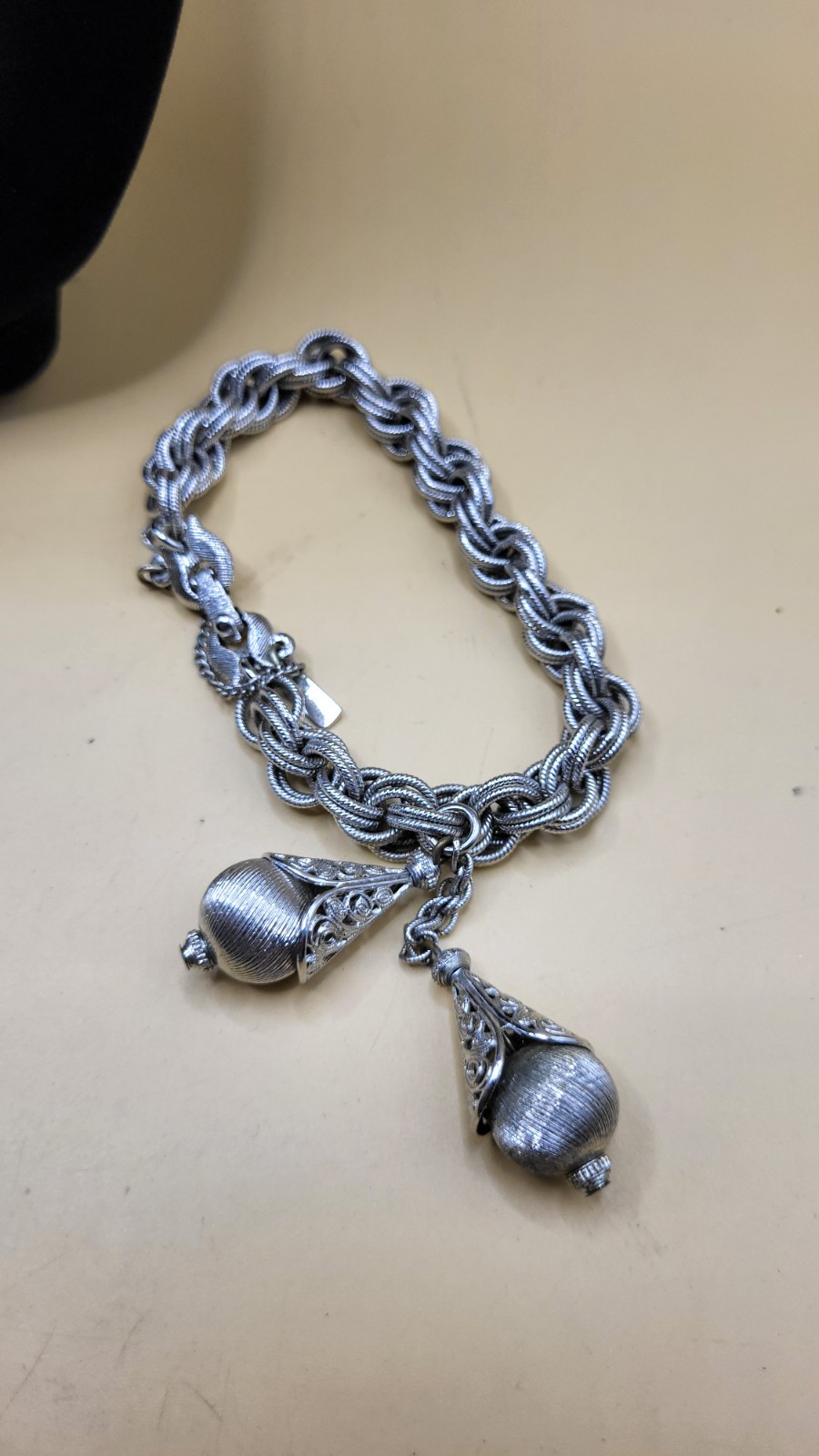 Vintage Signed Monet Bolero Necklace and Bracelet Set Silver Tone Brushed Finish