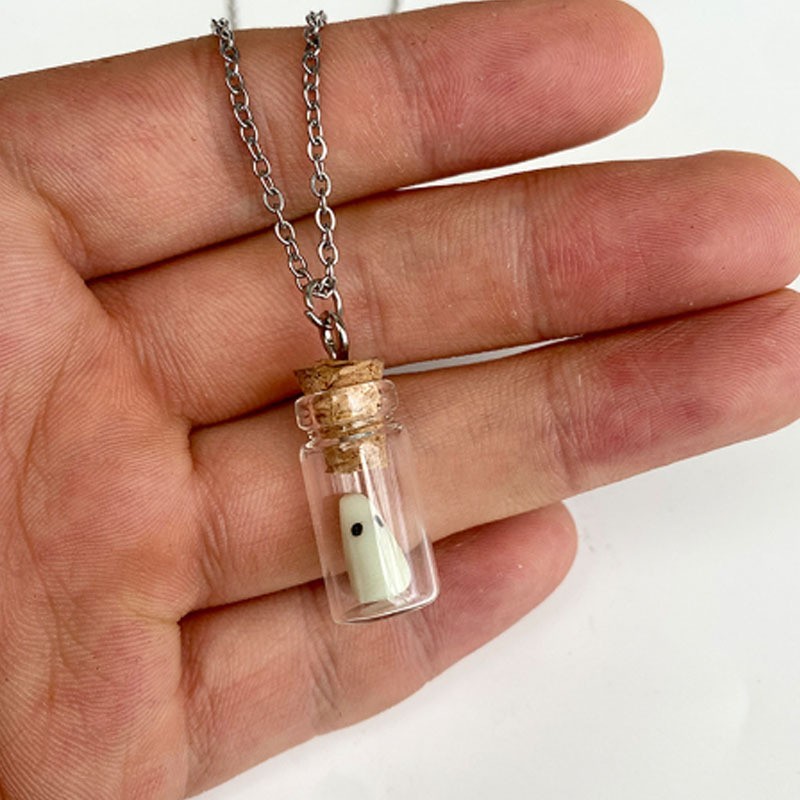 Glow in the Dark Ghost in a Bottle Necklace Luminous Halloween Spooky Jewelry