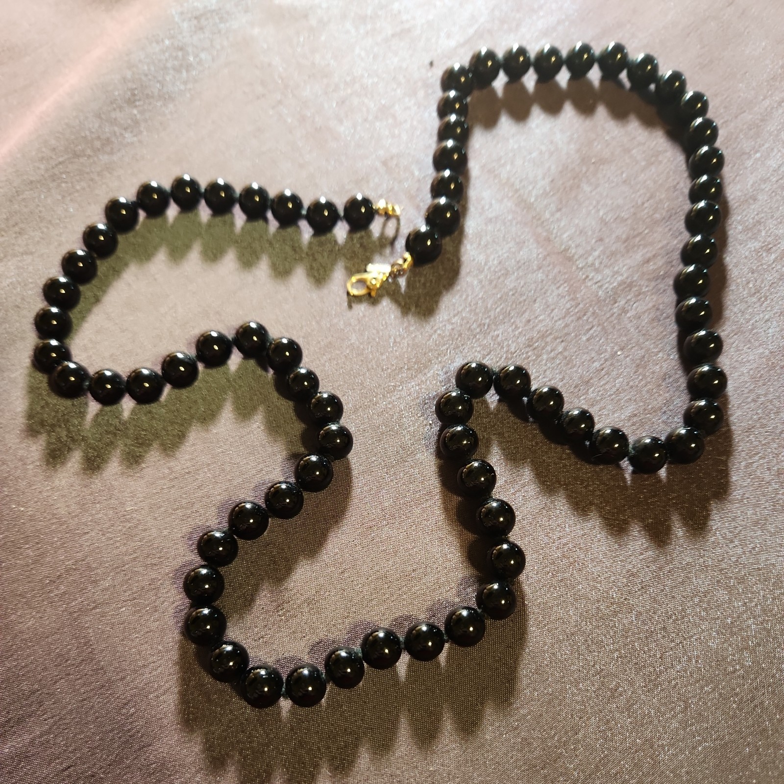 Vintage Monet Black Onyx Color Plastic Beads Knotted 24″ Necklace