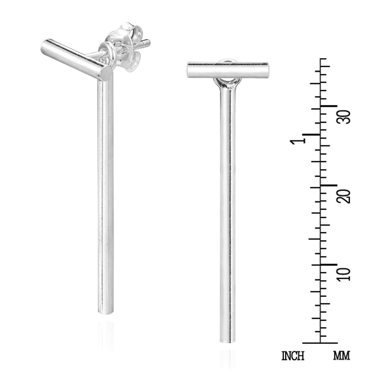 Convertible 2 in 1 Bar Sticks Front Back .925 Sterling Silver Post Dangle Earrin