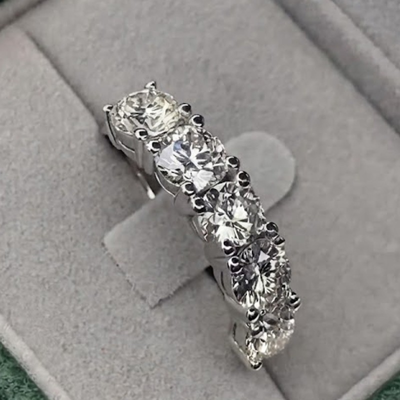 2.0 CTW Round Cut Moissanite Five Stone Anniversary Ring 14K White Gold Plated