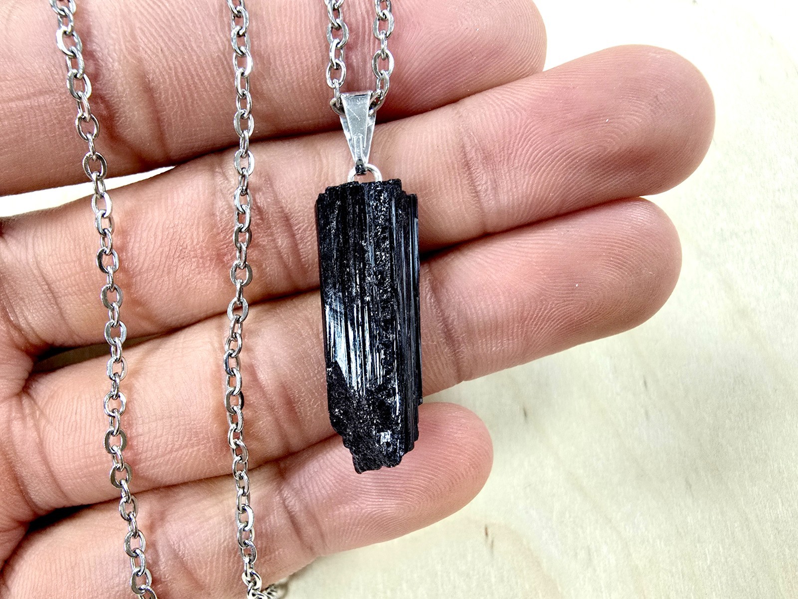 Black Tourmaline Pendant Raw Natural Crystal Necklace for Protection