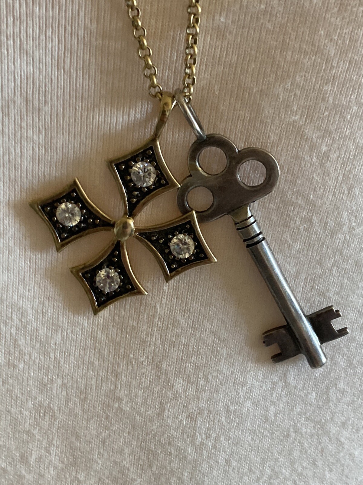 Stella & Dot Liv Multi Charm Necklace Maltese Cross Silver Key From Estate