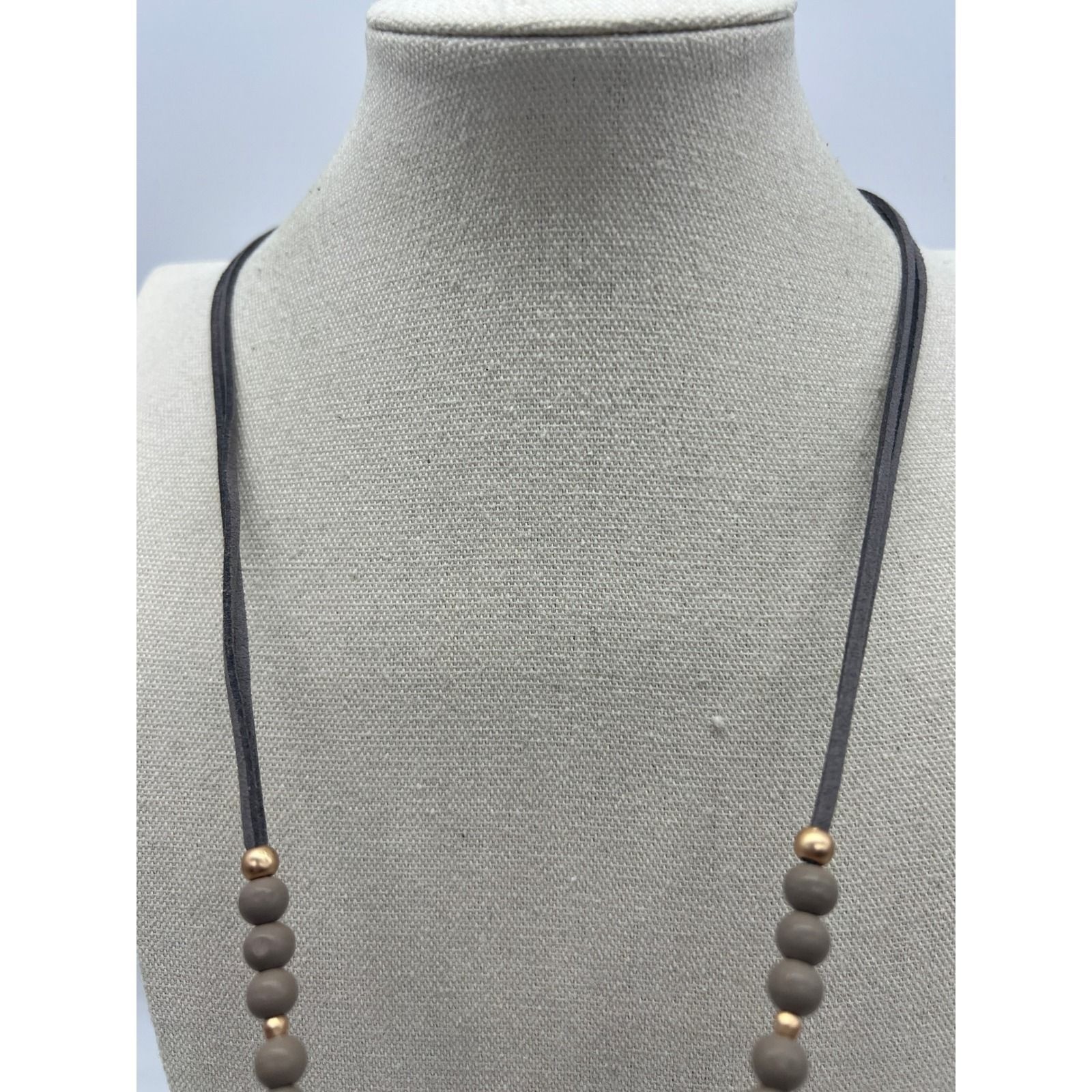 Gray Agate Slice Tassel Pendant Necklace Boho Statement Long Beaded Gray Stone