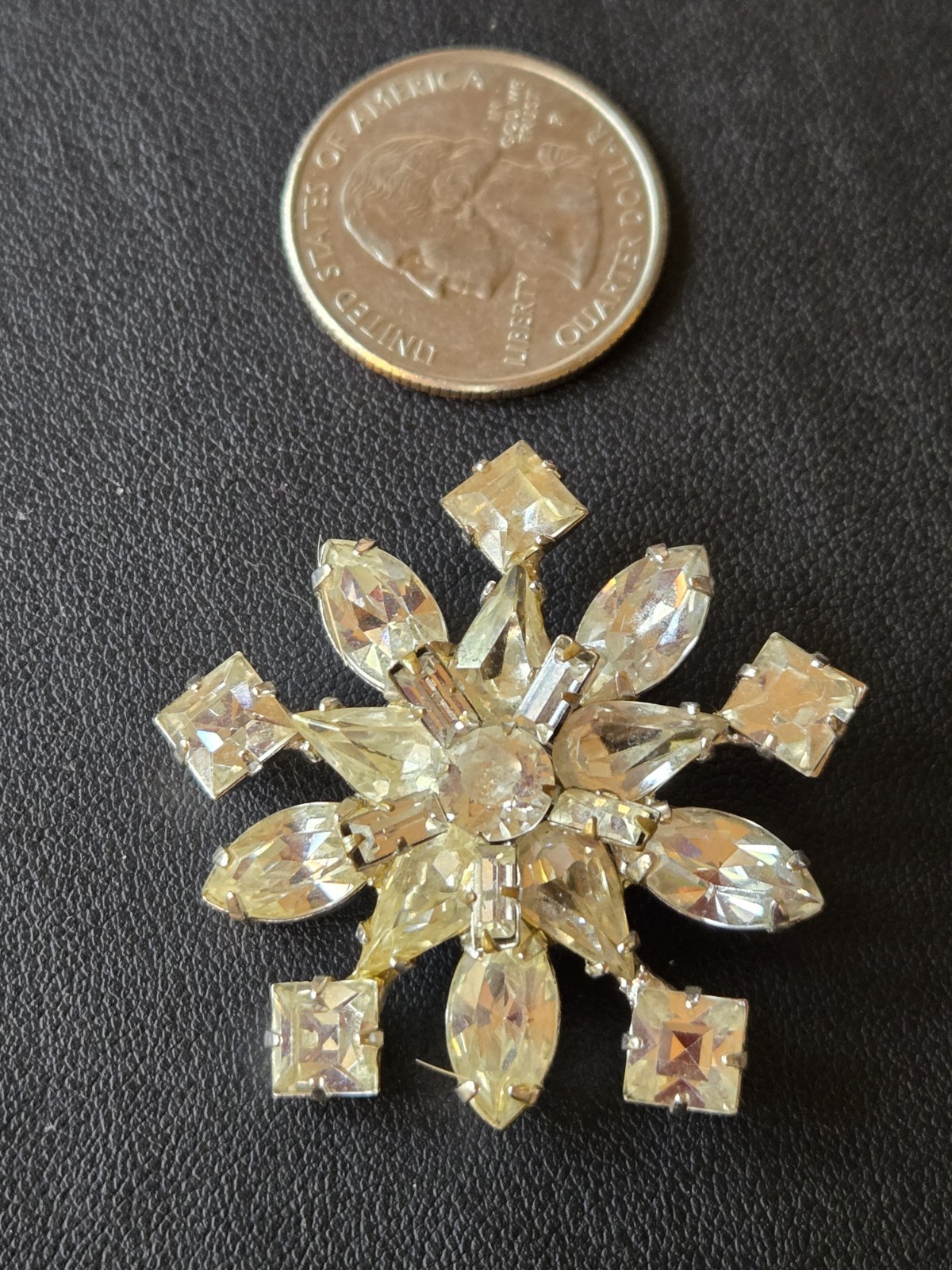 Bling Sparkle Brilliant Vintage Clear Rhinestone Brooch Large