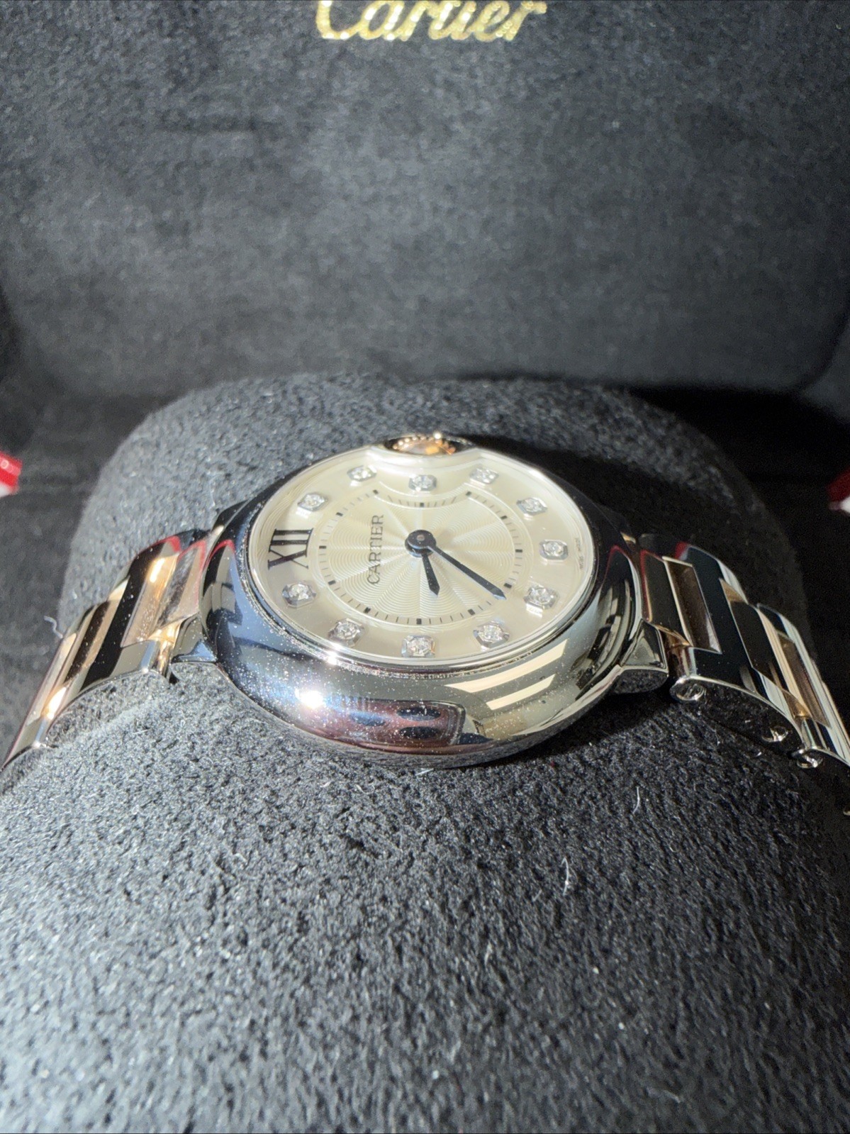 Cartier Ballon Bleu Steel And Rose Gold 28mm Silver Diamond Dial WE902030