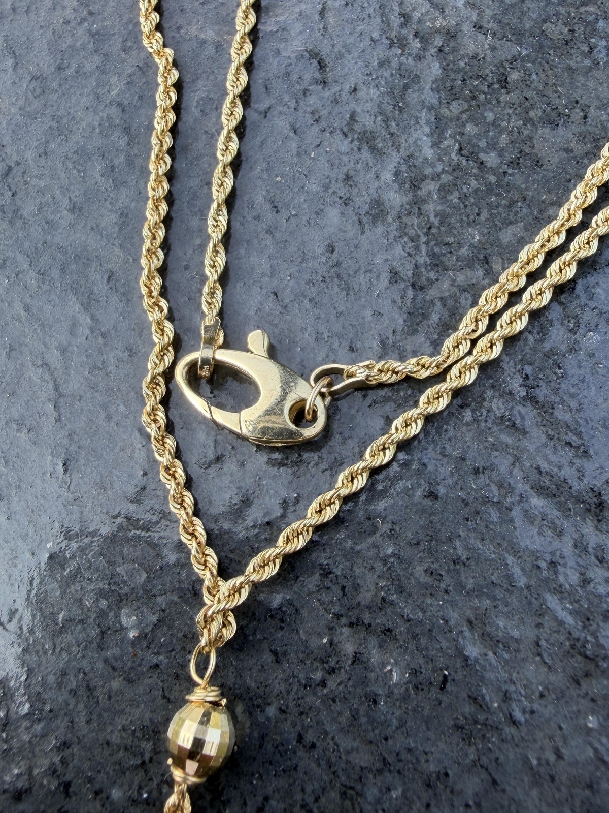 Sydney Evan 14k Yellow Gold Drop Y Necklace Rope Chain Pendant Bar Charms 18″ 6g