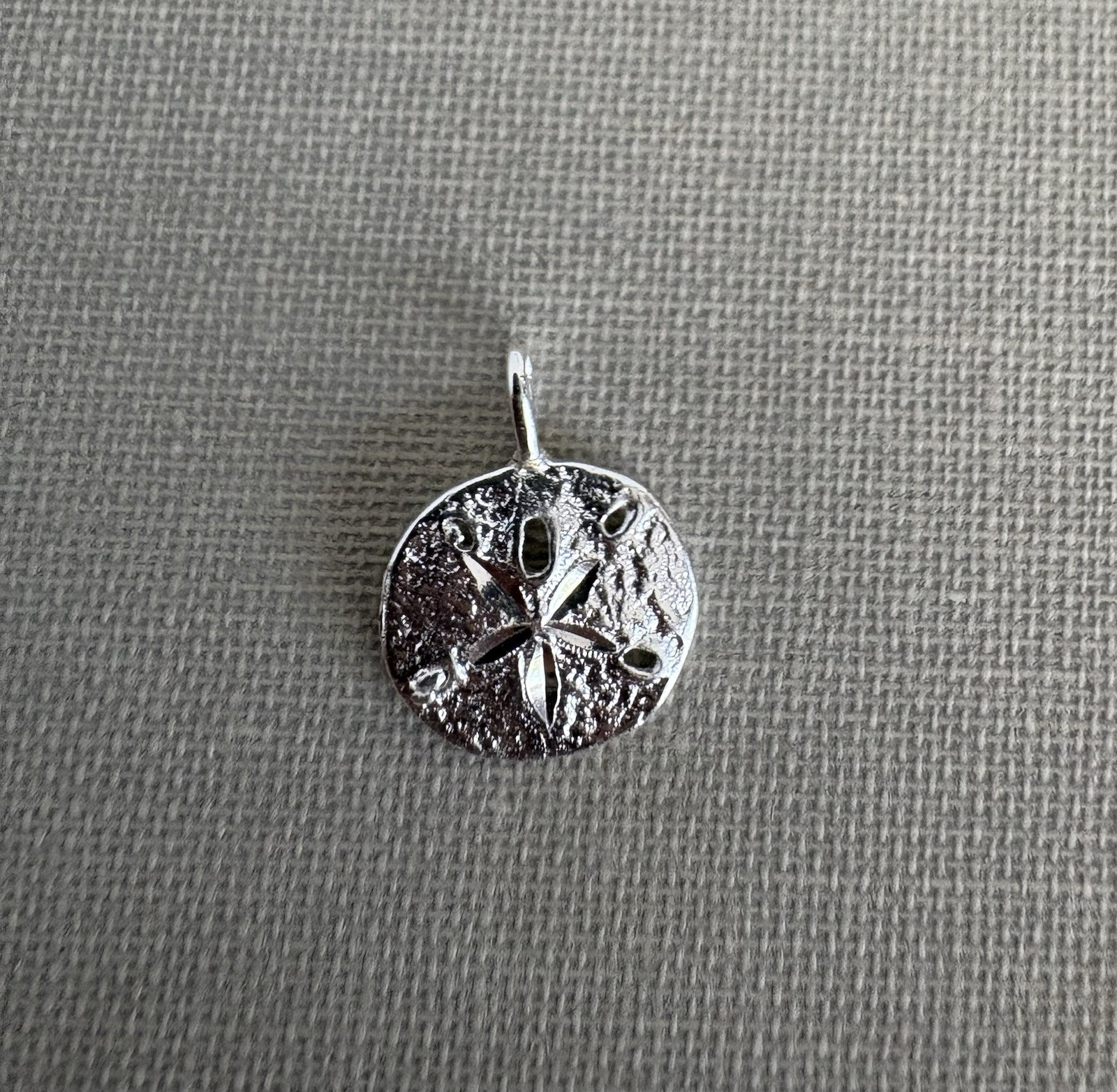 Vintage 14K White Gold Sand Dollar Charm Textured Ocean Beach Pendant