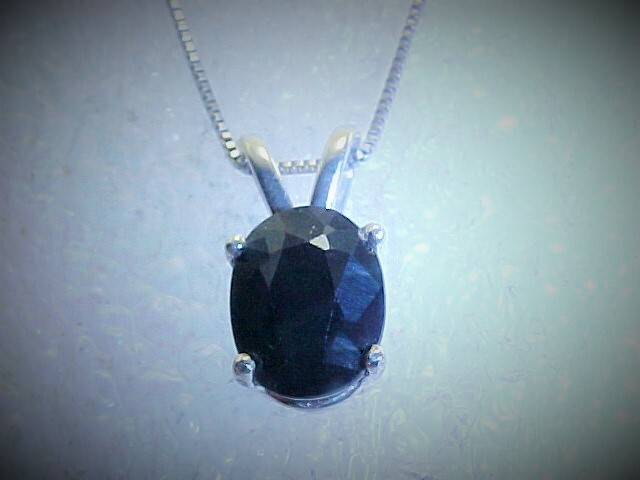 9 X 7mm MIDNIGHT BLUE SAPPHIRE PENDANT & 18″ BOX LINK CHAIN STERLING SILVER !