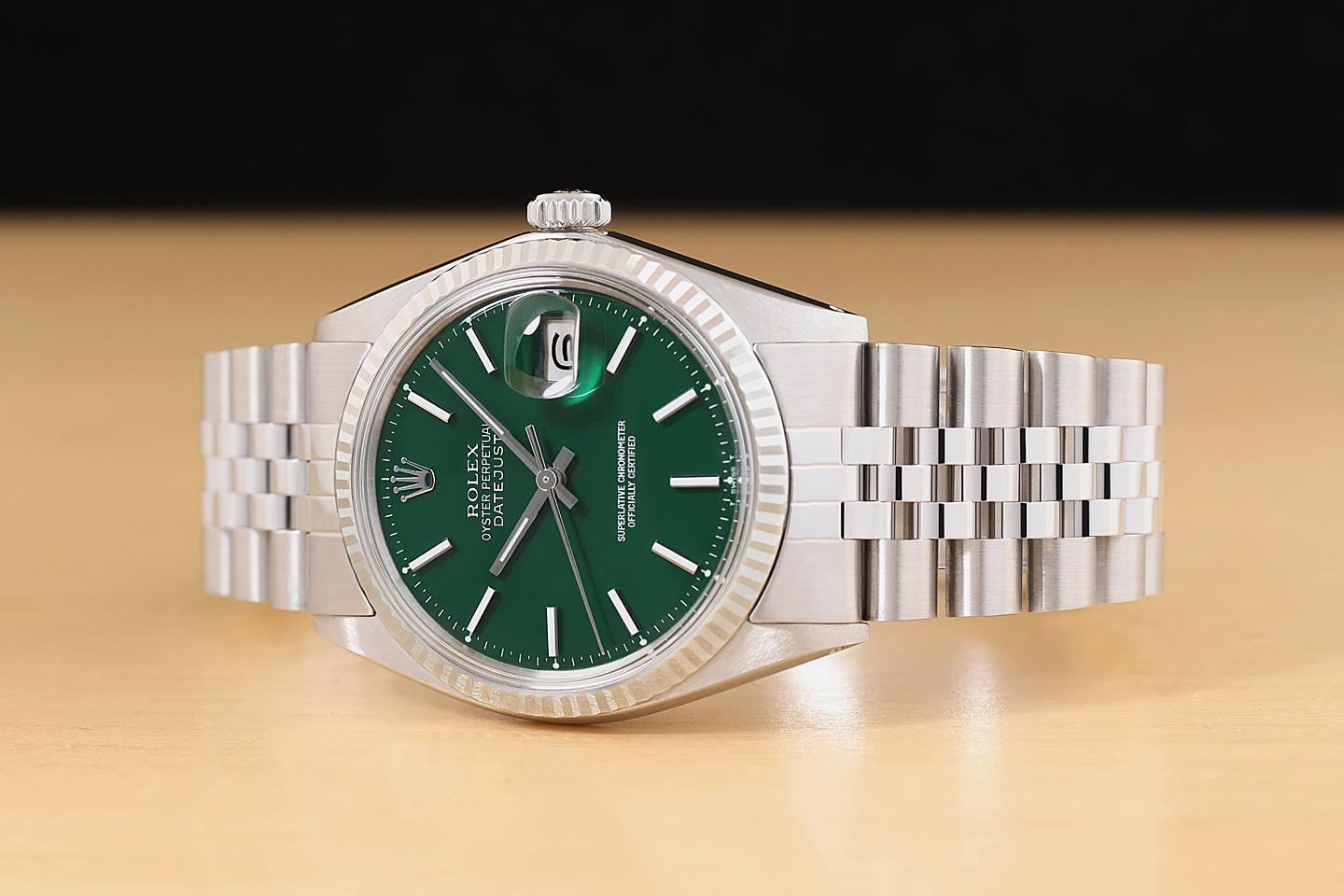 ROLEX MENS DATEJUST 18K GOLD STAINLESS STEEL GREEN DIAL JUBILEE WATCH