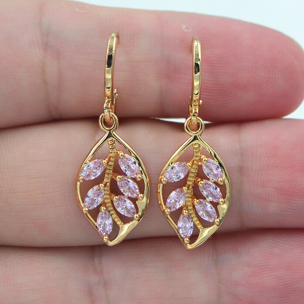 18K Yellow Gold Filled Women Multicolour Topaz Leaf Dangle Earrings Jewelry