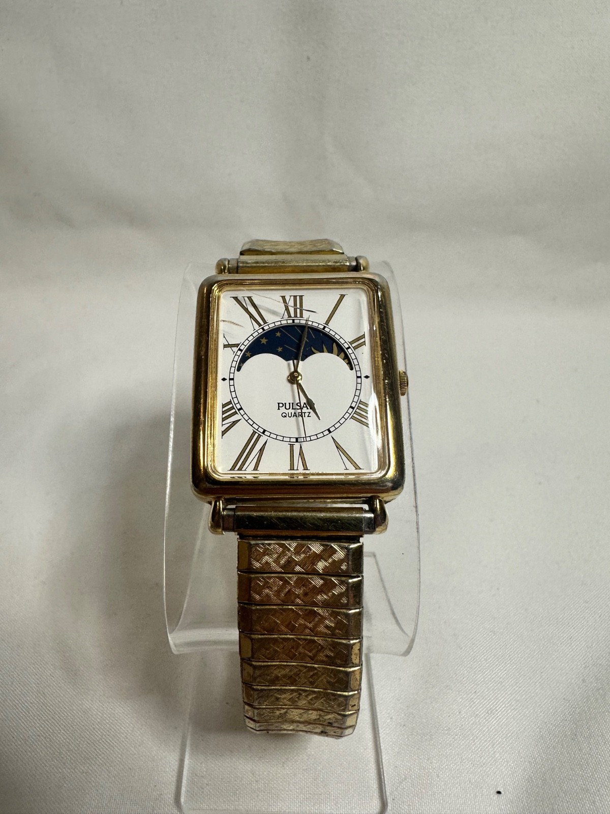Vintage Pulsar V535-5A00 Moon Phase Gold Tone Tank Style