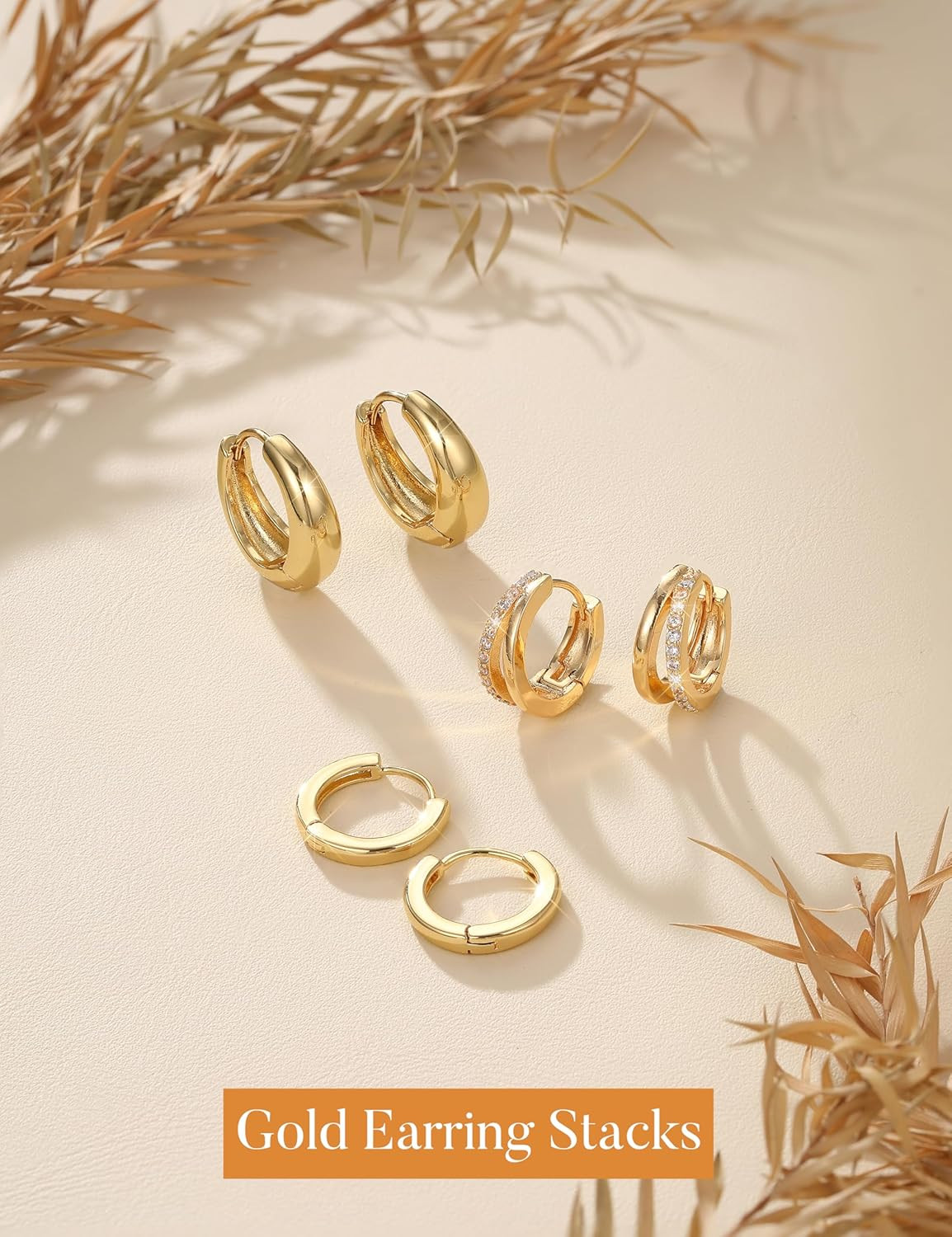 3 Pairs Small 14K Gold Plated Hoop Earrings for Women Trendy Hypoallergenic Silv