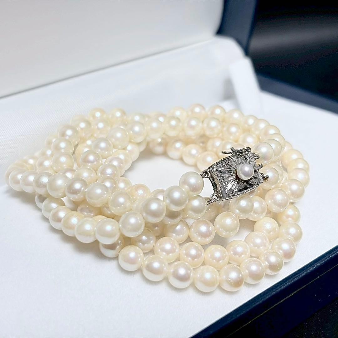 Akoya Pearl 6.0 6.3mm Double Strand Necklace Silver Clasp Auth