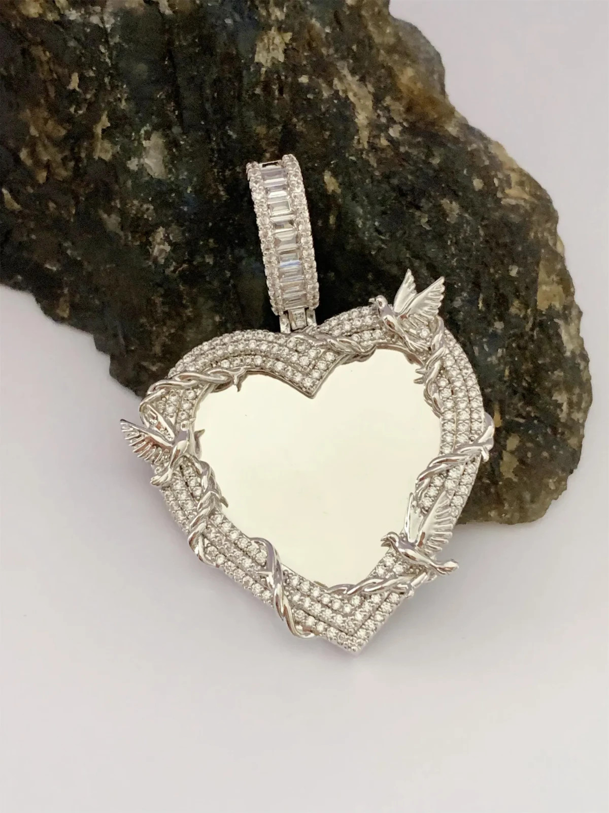 1.90 Ct Lab Created Moissanite Heart Shape Memory Pendant 14K White Gold Plated