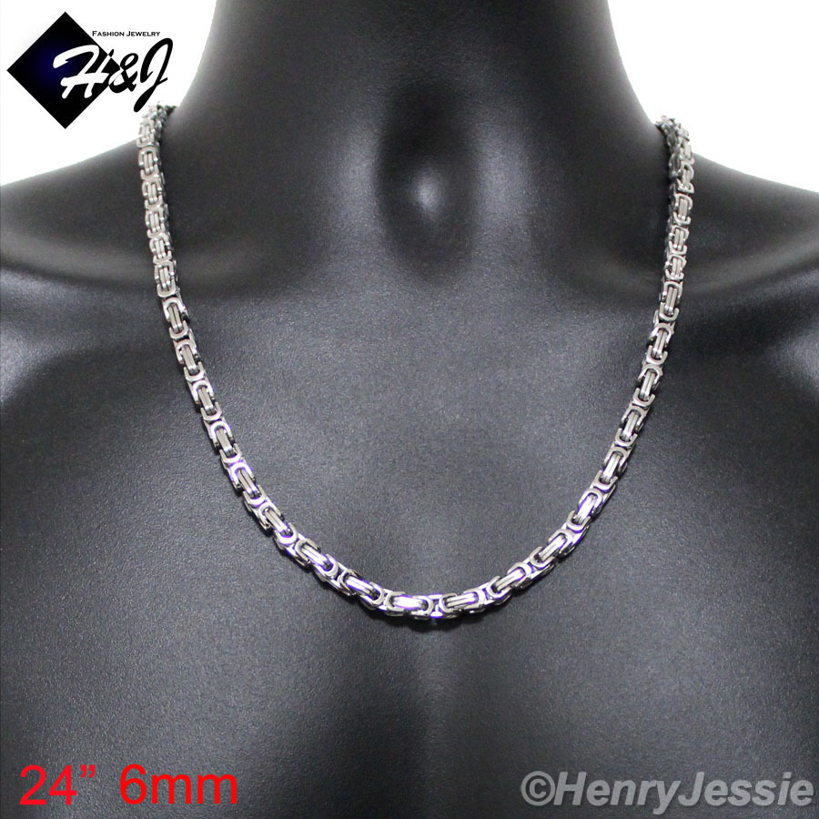 24″MEN Stainless Steel 4mm/6mm/9mm Silver Byzantine Box Link Chain Necklace*S