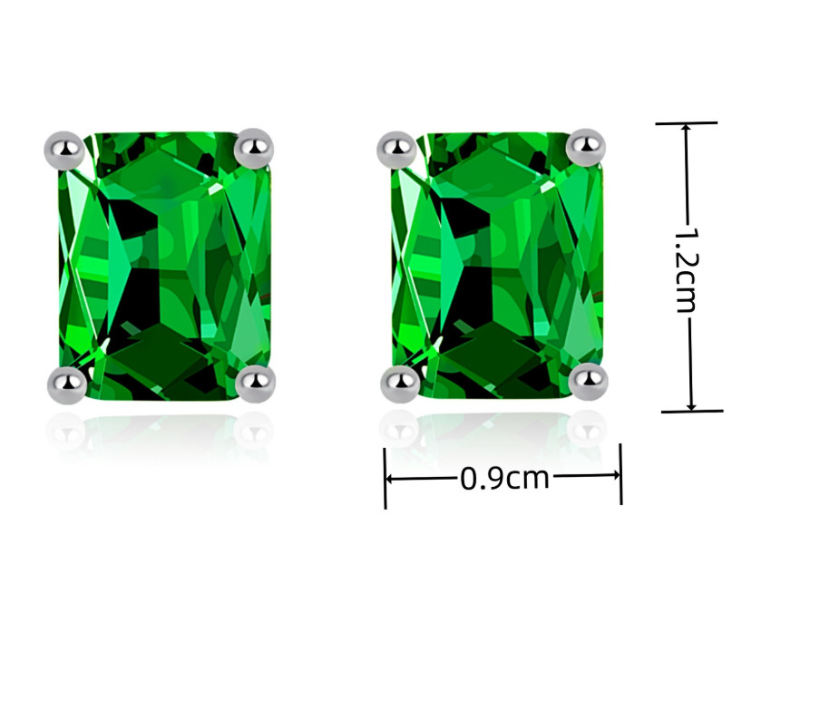 Men Women 925 Silver Post Square Rectangle Cubic Zirconia Stud Earrings PE23