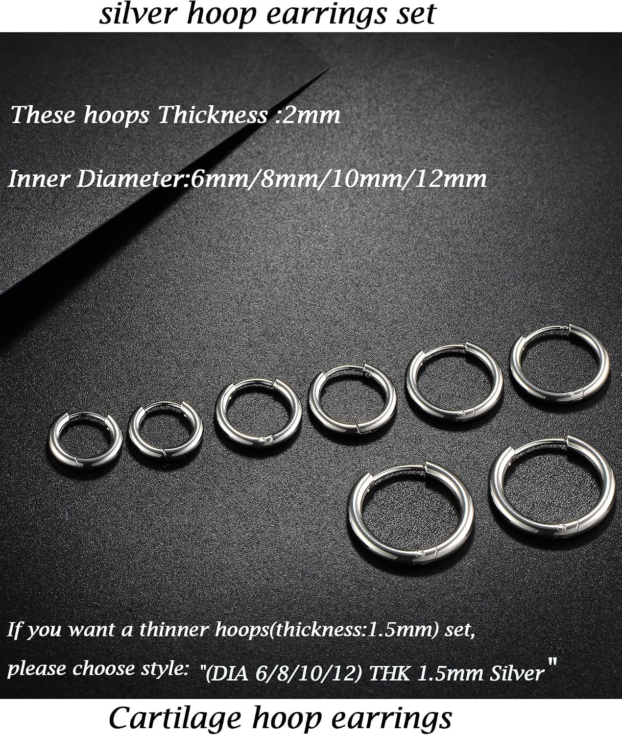 316L Surgical Stainless Steel Huggie Hoop Earrings 6Mm 8Mm 10Mm 11Mm 12Mm 14Mm H