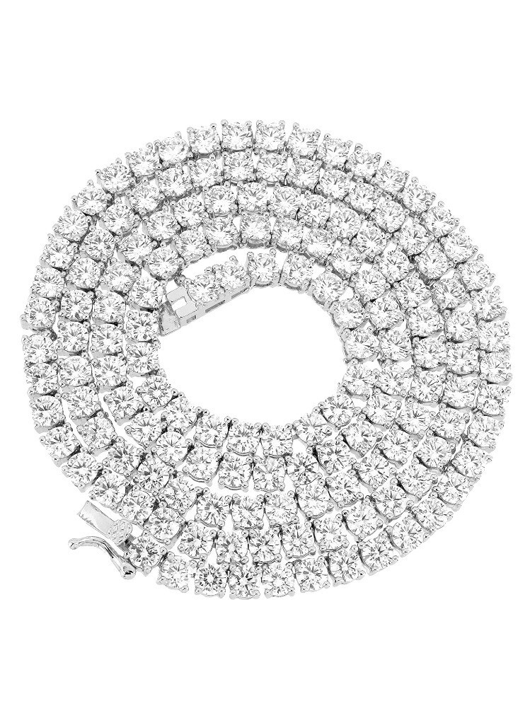 Unisex 1 Row Silver Finish Solitaire Bling Tennis Chain Necklace 16-30 inches