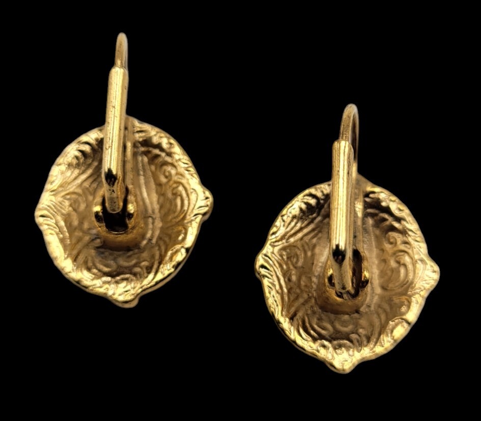 Vintage Gold Tone Dome Leverback Earrings Etruscan Revival NOS Warehouse Stock