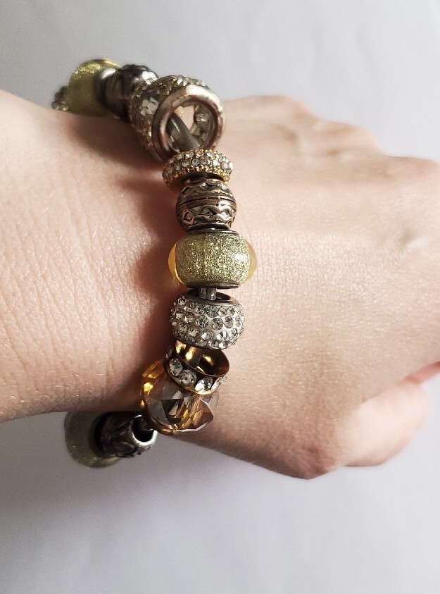 Rhinestone Beaded Charm Cuff Bracelet