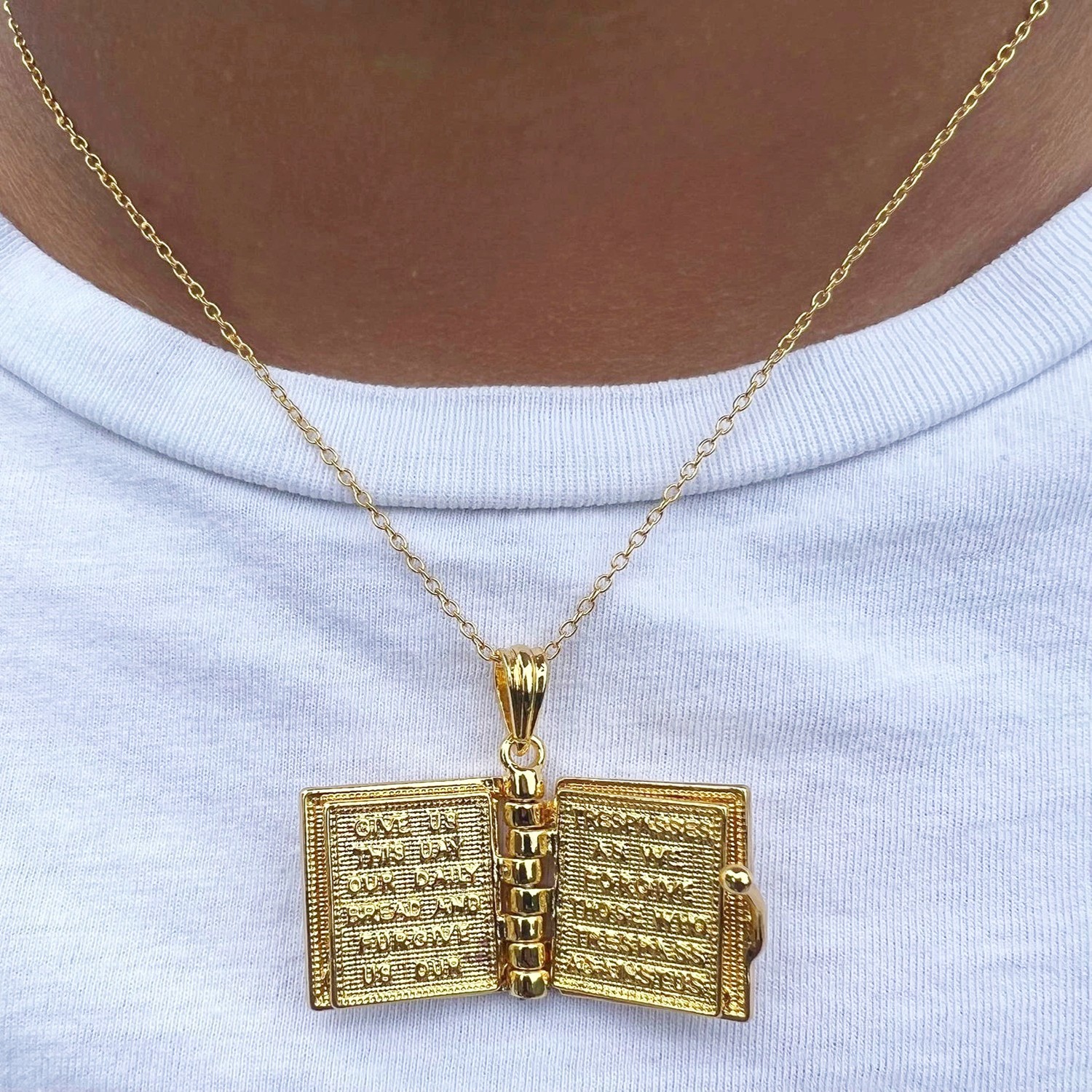 Silver Tone Hinged Bible Book Cross Pendant Necklace Religious Jewelry Unisex US
