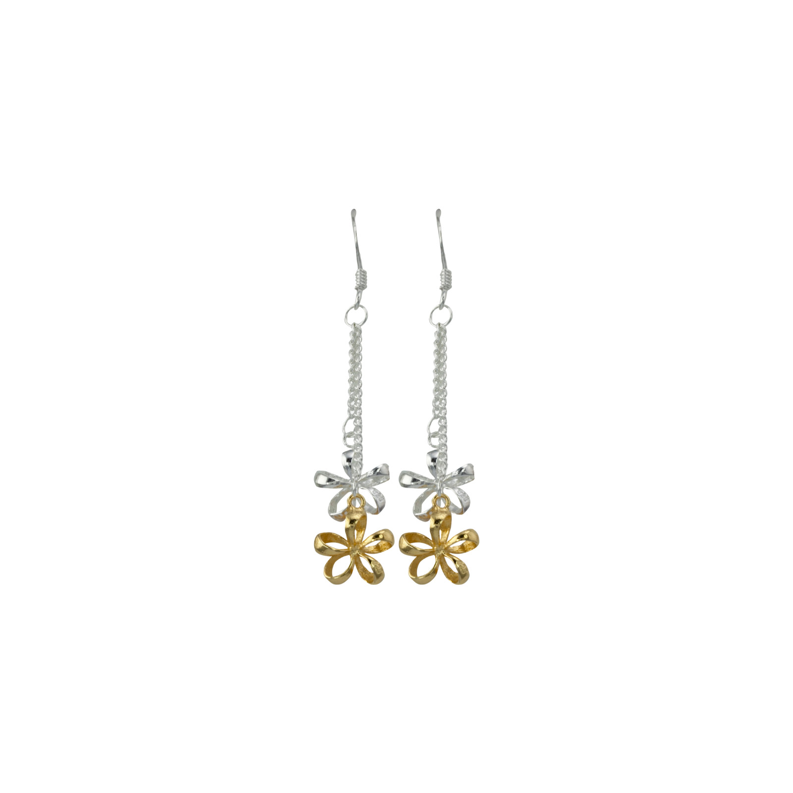Aloha Plumeria Drops Earrings 925 Silver Gold Tone Dangling Hook Free Shipping