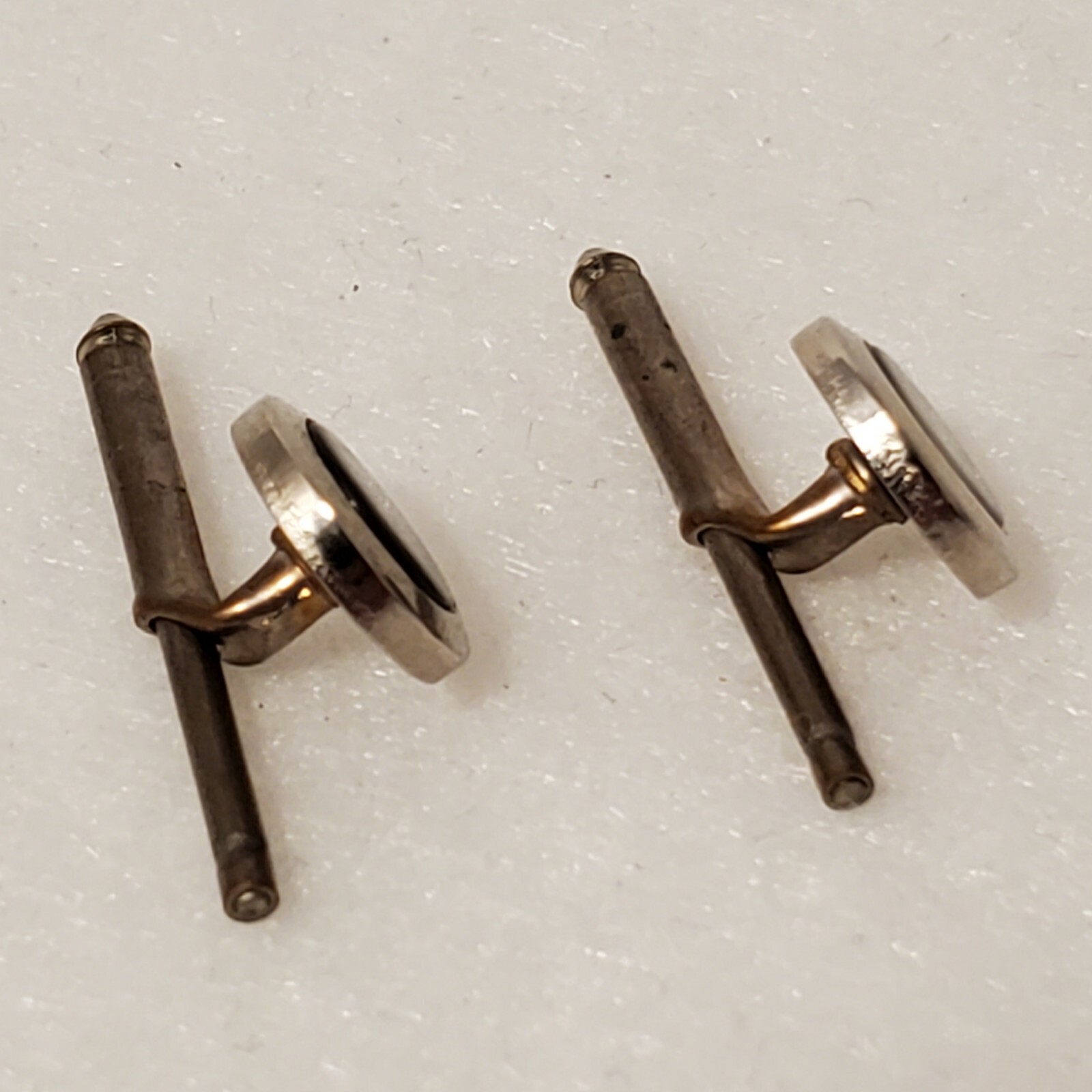 vtg cufflinks round pearlescent stone gray grey pull out pin about 1 inch long