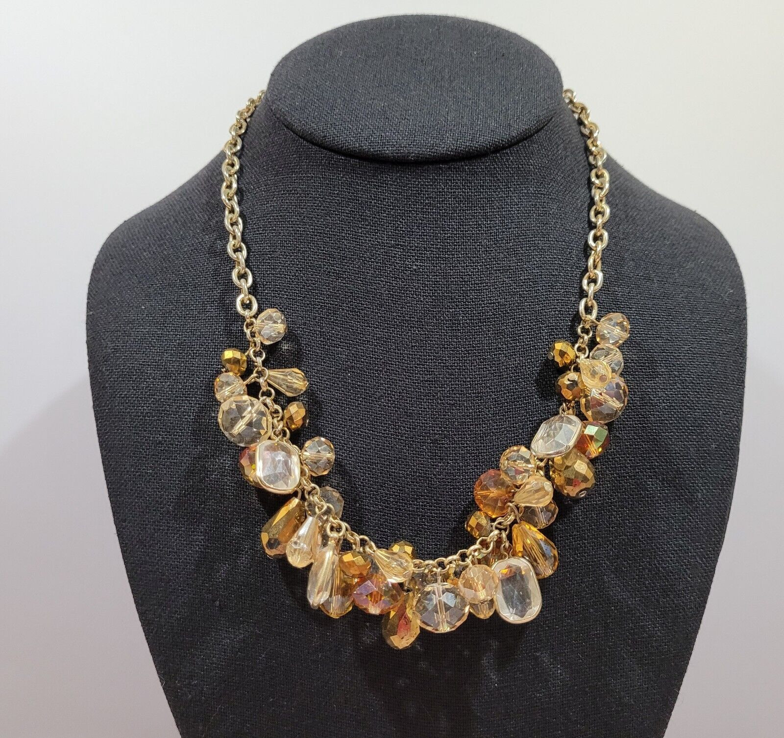 Chunky Cluster Statement Multi Colored Faceted Glass Charm Drop Necklace 21 Inch