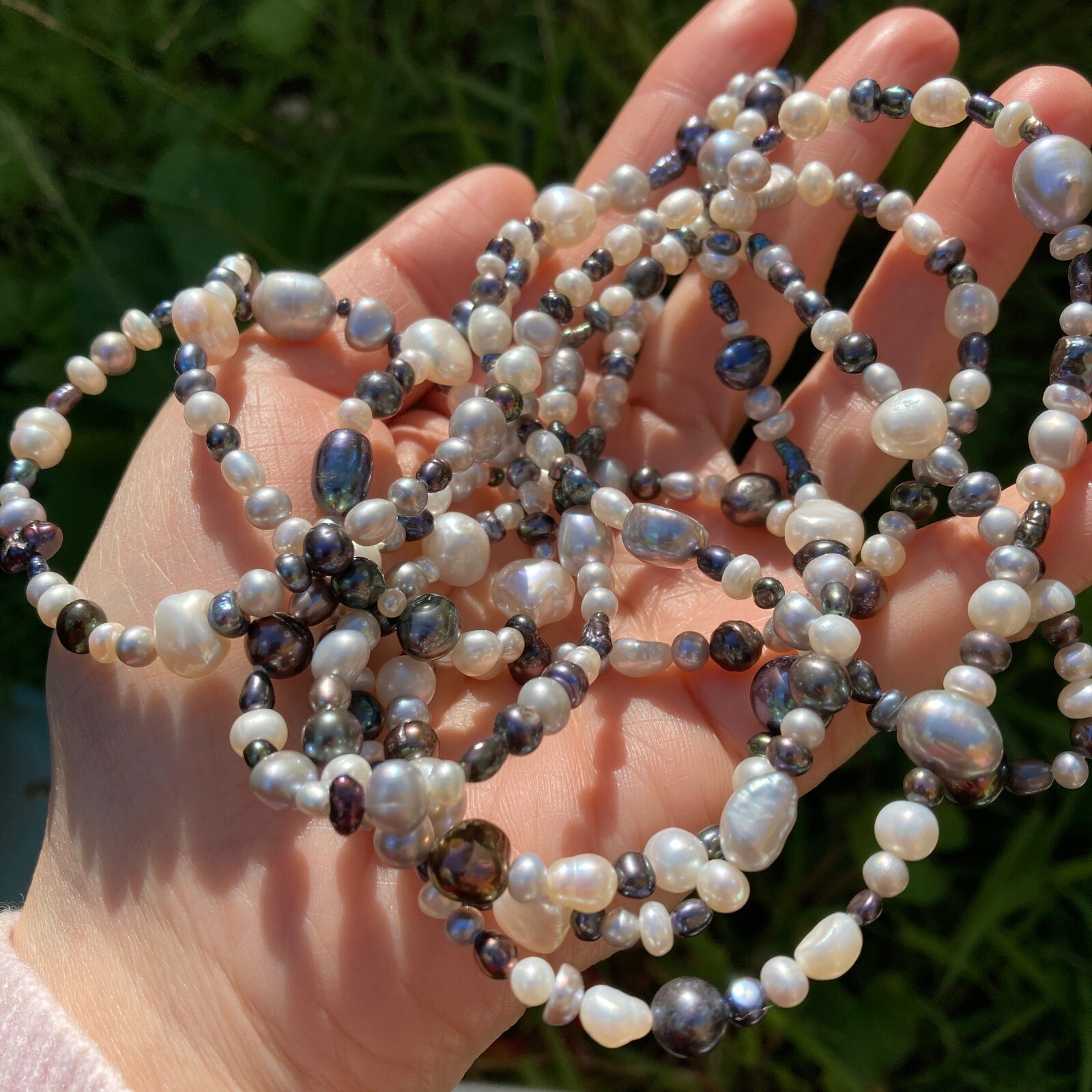 180cm size3-9mm baroque White black grey freshwater pearl Morandi color necklace