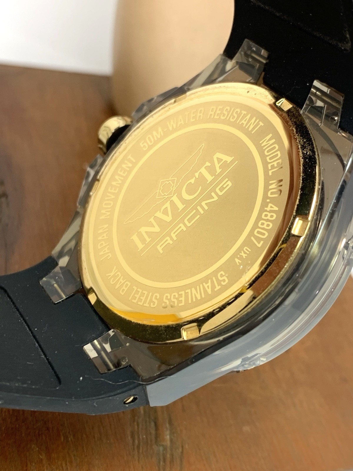 Invicta Men’s Watch 48807 Racing Saphirex Quartz Gold Black Rubber Strap 46mm
