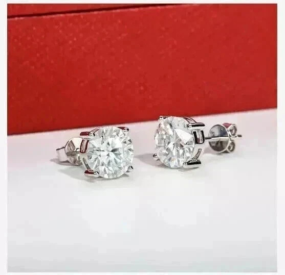 2Ct Round Cut Simulated Diamond Solitaire Stud Earrings 14K White Gold Plated