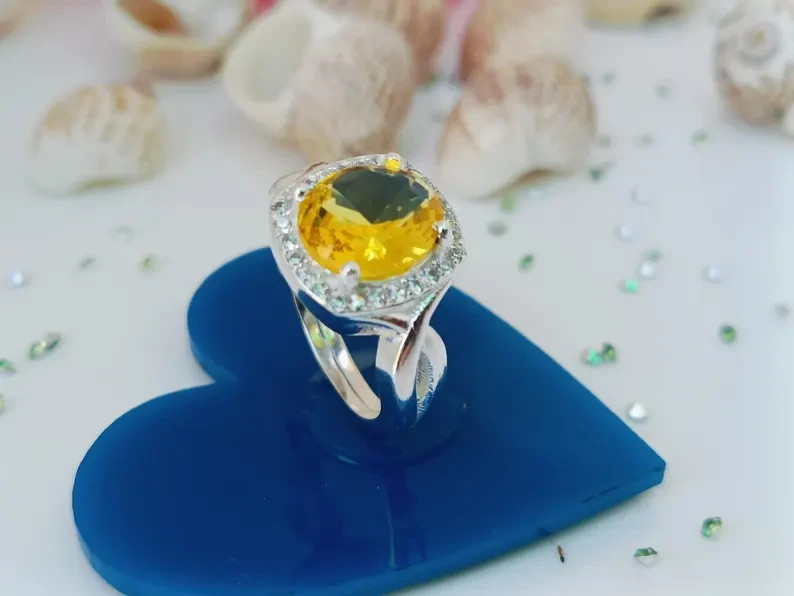 3.50Ct Round Cut Natural Citrine Diamond Wedding Ring Real 14K White Gold