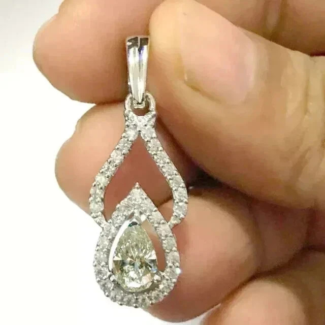 2 Ct Pear Cut White Moissanite Women’s Pendant 14K White Gold Plated