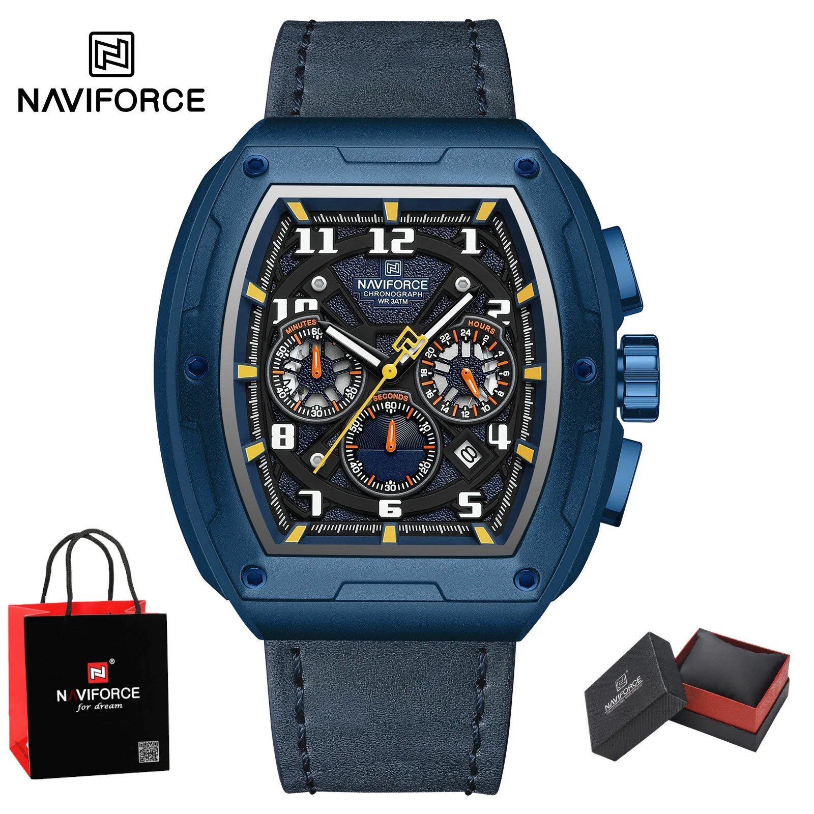 NAVIFORCE Business Quartz Wristwatch for Man Water Resistant Chronograph Popular