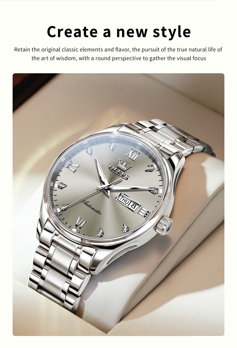 OLEVS 9955 Multi-functiom Date Display Luminous Male Business Mechanical Watch