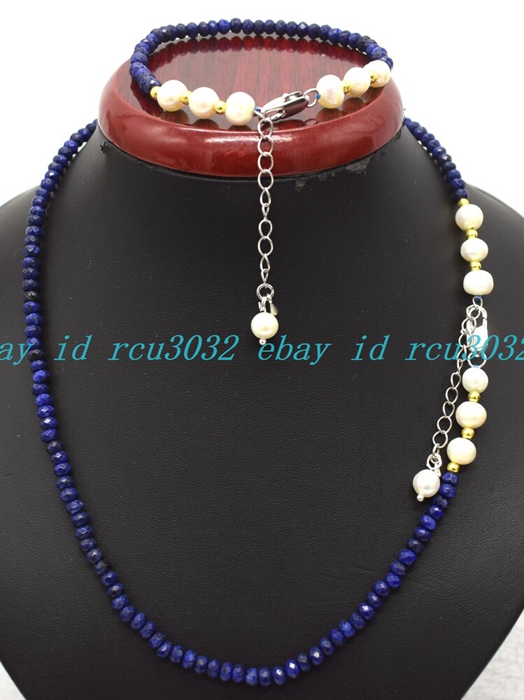 Faceted 2x4mm Multicolor Roundelle Gems & White Pearl Necklace Bracelet Set