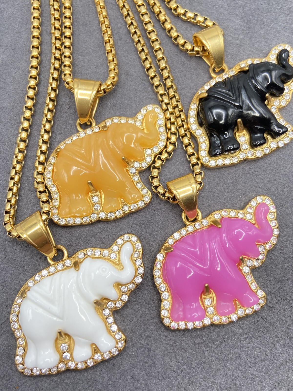 Elephant Pendant Necklace W/ 18K Gold Plated Crystal Charm Hip Hop Chain Jewelry