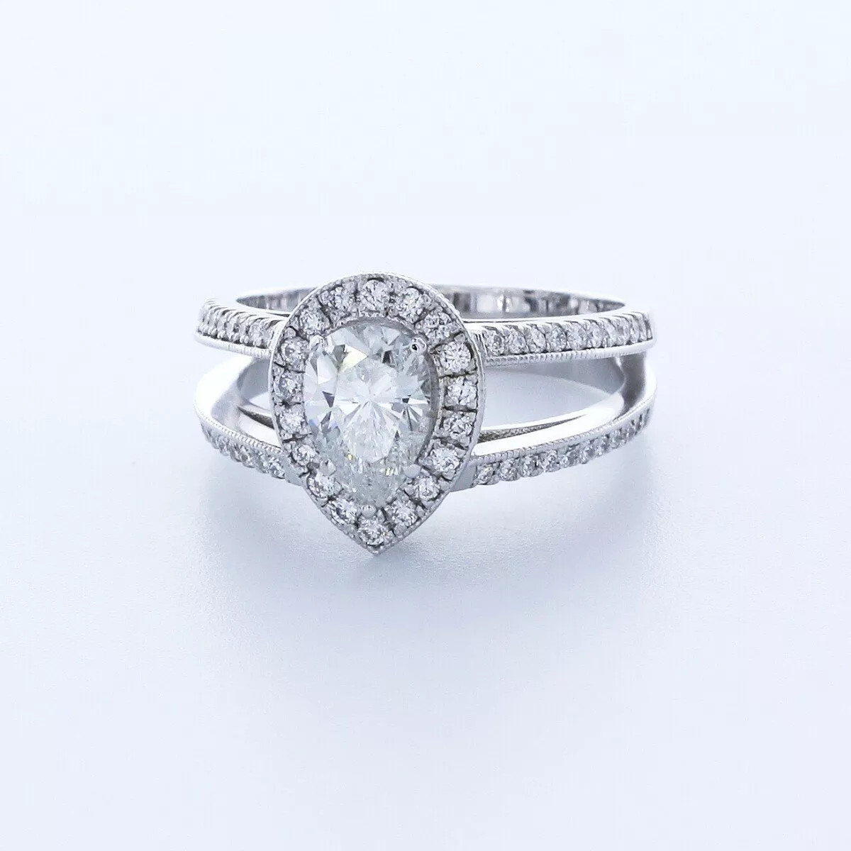 Side Stone Engagement Ring 18K Gold Halo 1.80 Carat Pear Lab-Grown Diamond E SI1