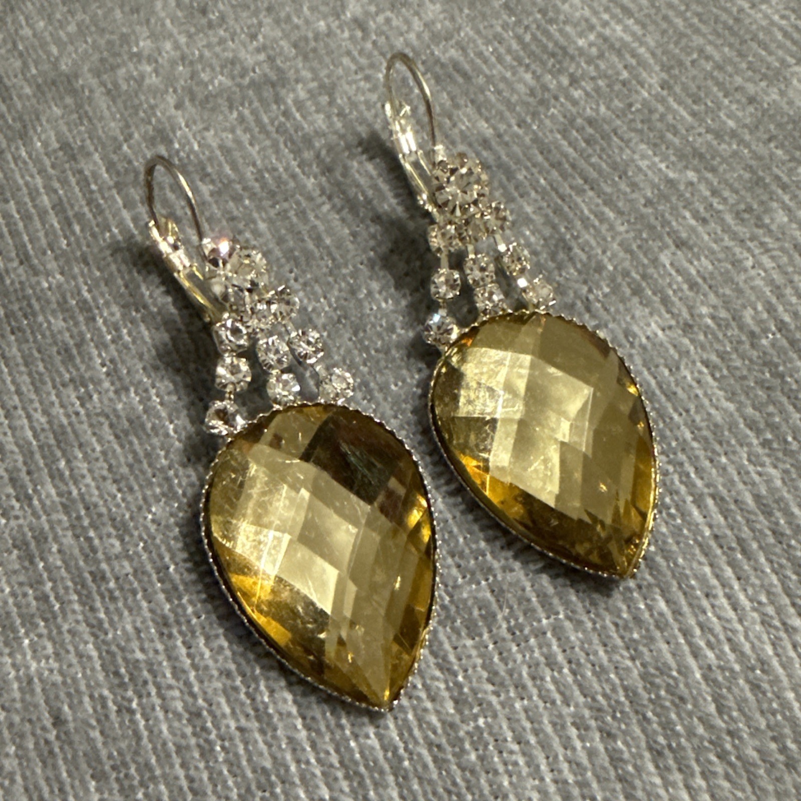 VTG Teardrop Earrings Faux Citrine Crystal Rhinestone Dangle Classic