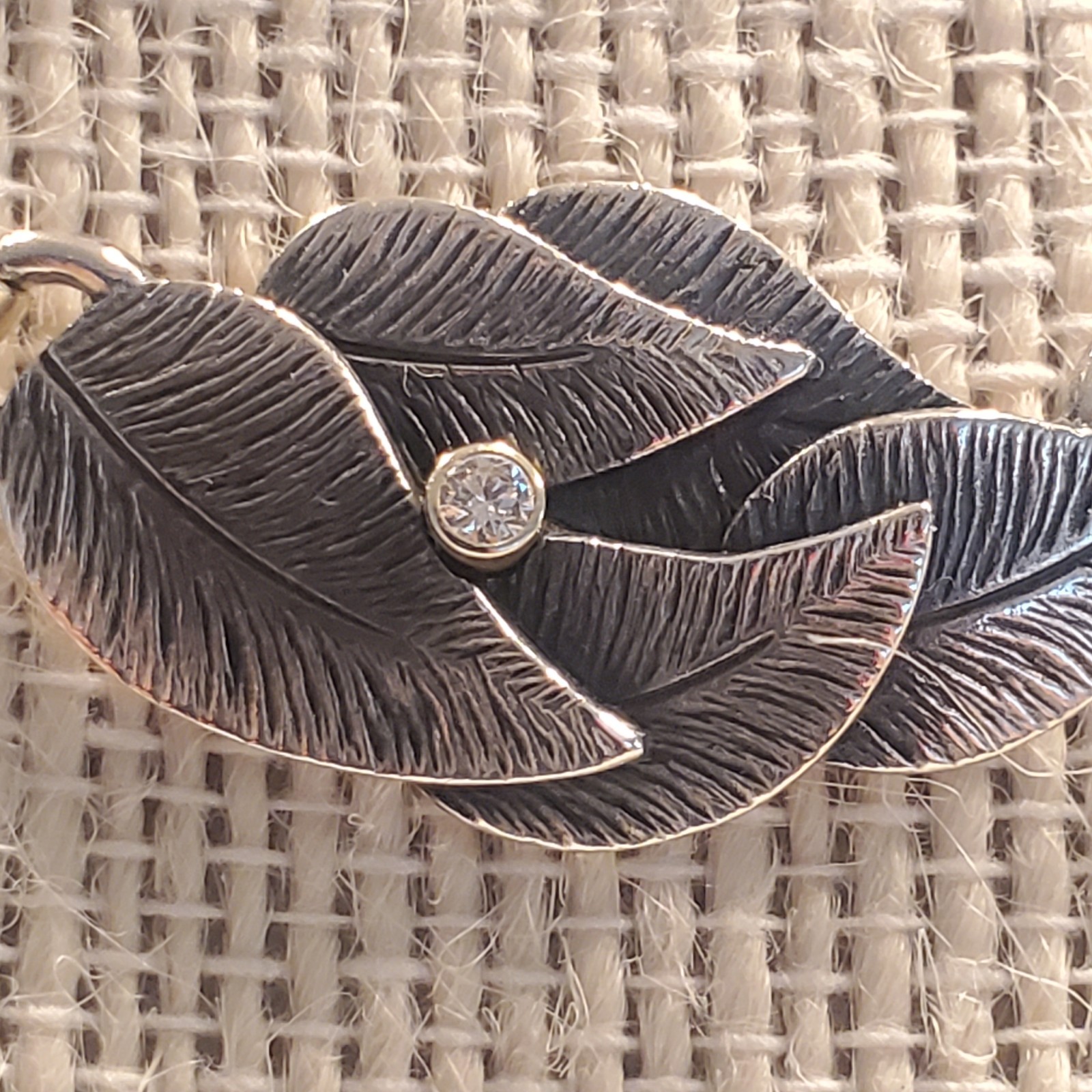 Sterling Silver Leaf & Bamboo style necklace links with diamond