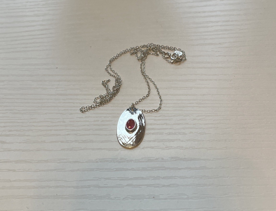 LUCKY TEAM Sterling Silver Organic Ruby Pendant Necklace French Boho Riviera 925