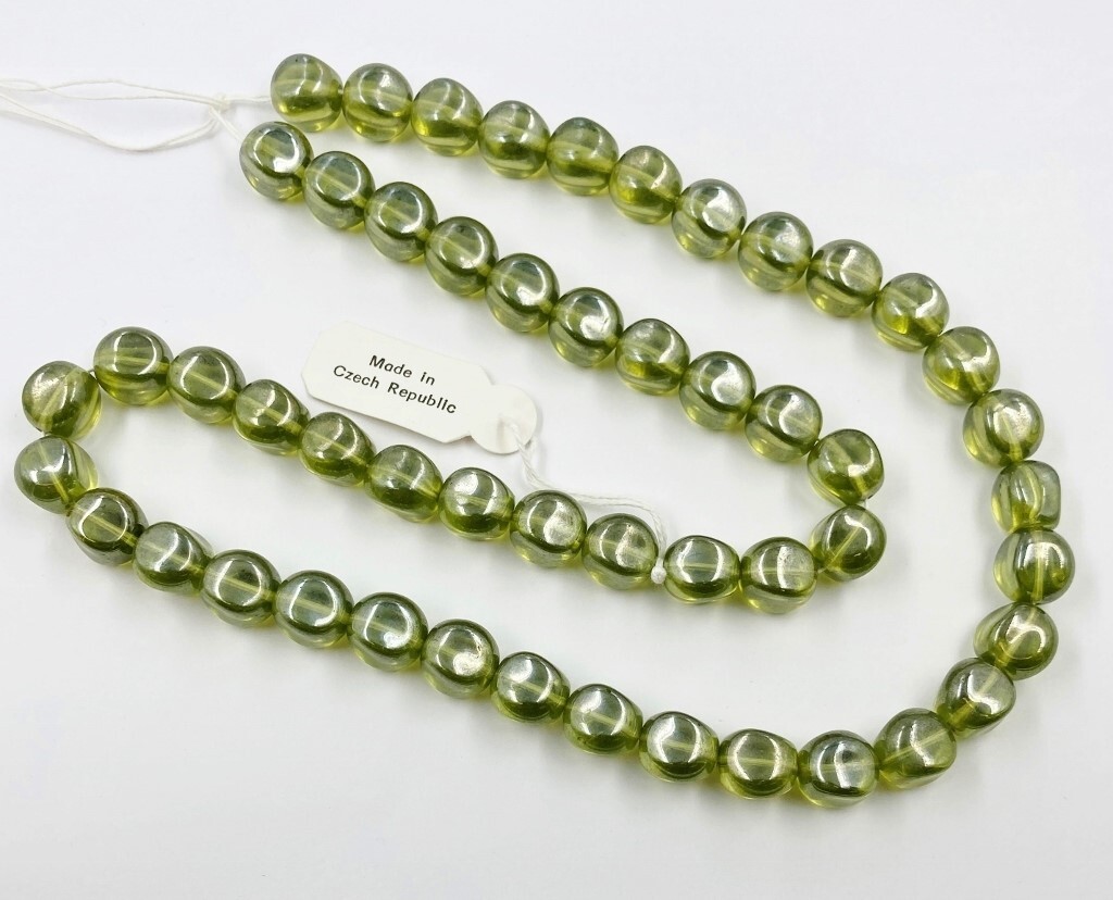 50 Vintage Jablonex Czech Glass Celadon Green Shimmer 12mm. Fluted Beads N803T