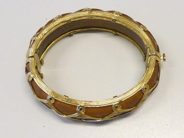 Capucine de Wulf Earth Goddess Gaia Teak Wood Golden Lattice Bangle Bracelet