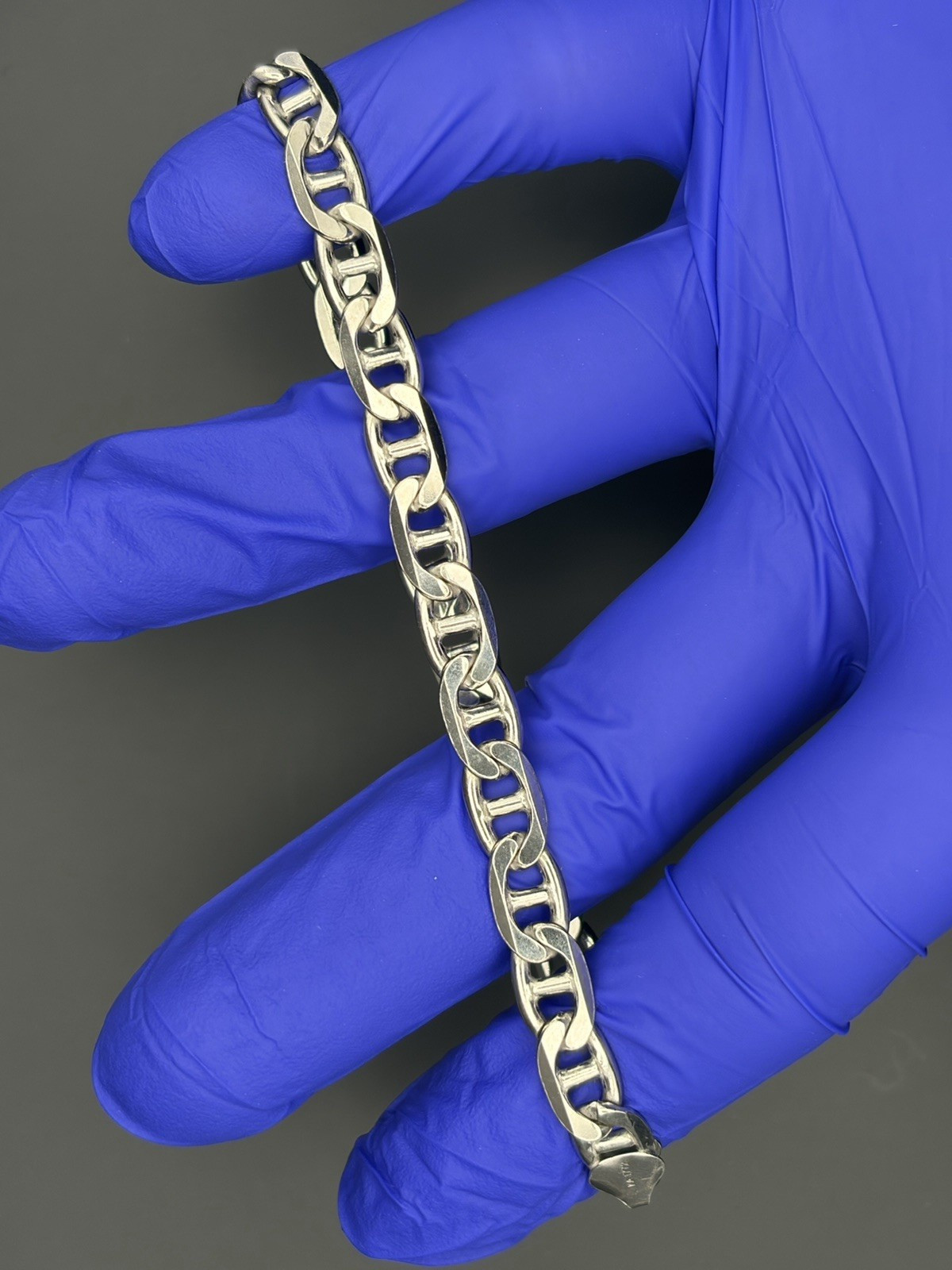 925 Sterling Silver Figaro Chain Bracelet w/ Lobster Clasp Italy Signed KA 1772