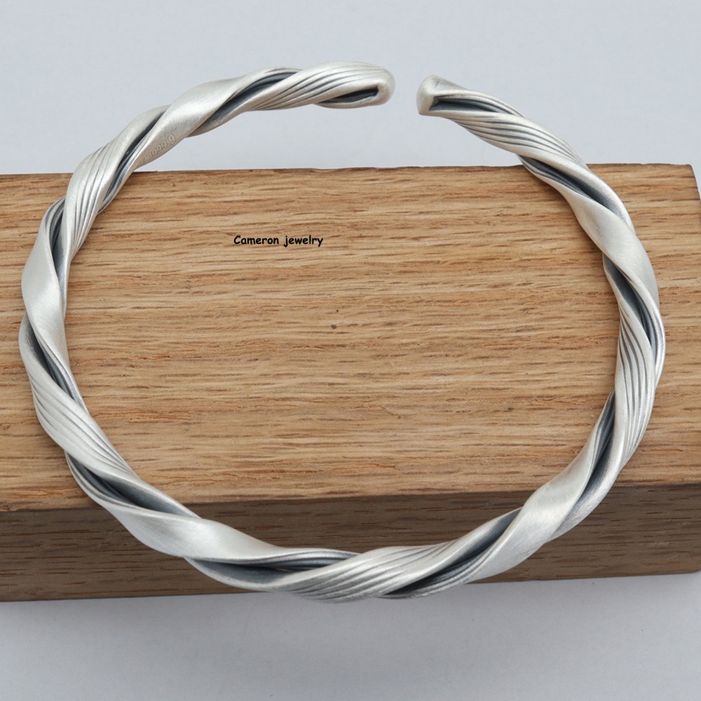 Pure S999 Fine Silver 999 Bracelet 5mm Twist Open Bangle 25-26g ID:55-58mm