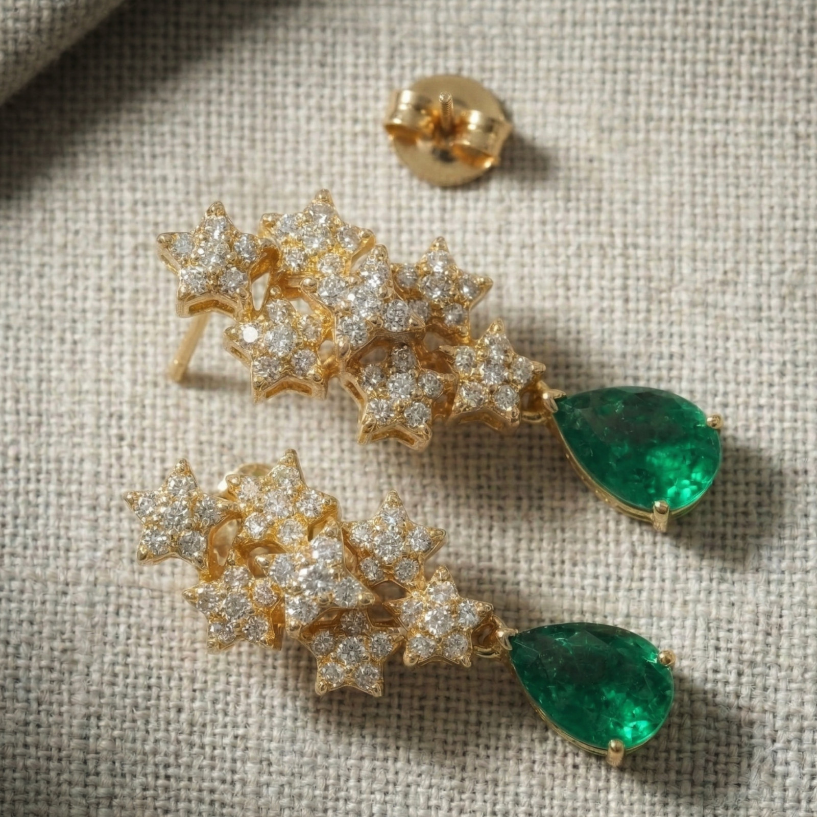 925 Silver Pear Cut Emerald & CZ Stone Drop Earring, Cluster Dangle Earrings