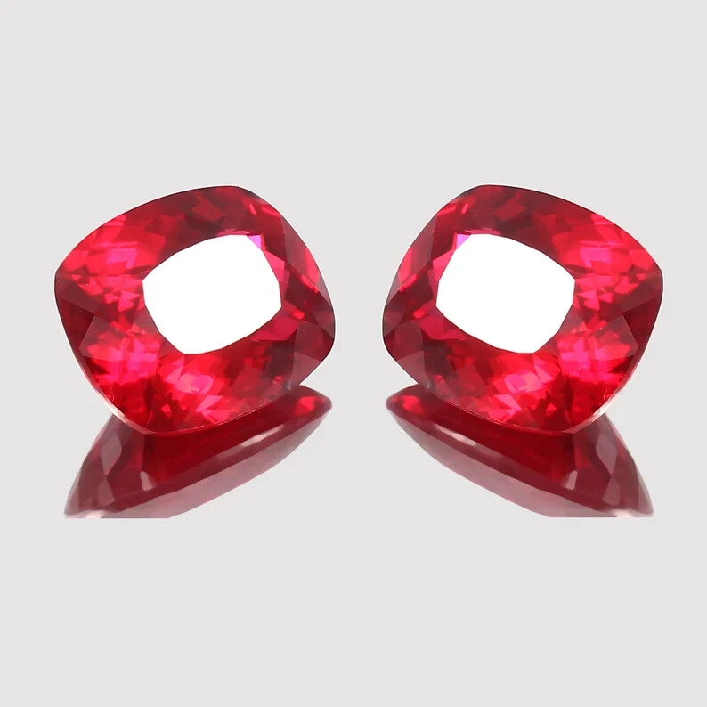 Luxurious 6.80 Ct Cushion Cut Natural Red Rubies – 10mm Certified Pair Z30