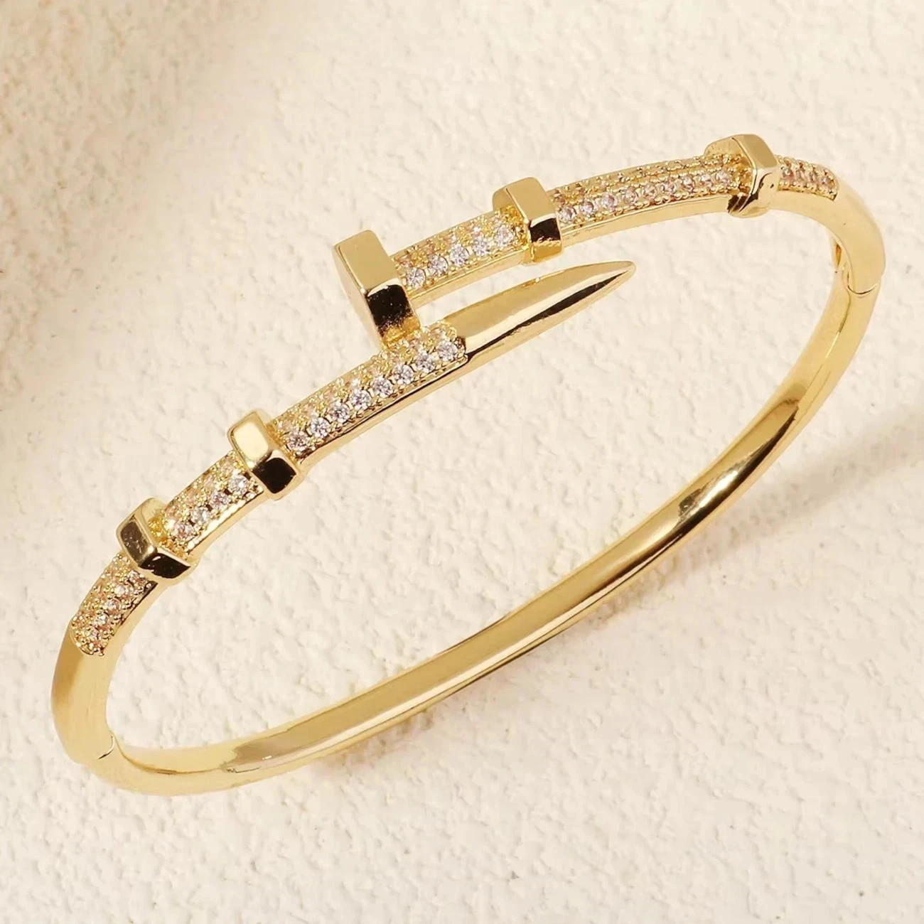 14k Yellow gold plated trendy bangle bracelet AAA quality cubic zurconia accents