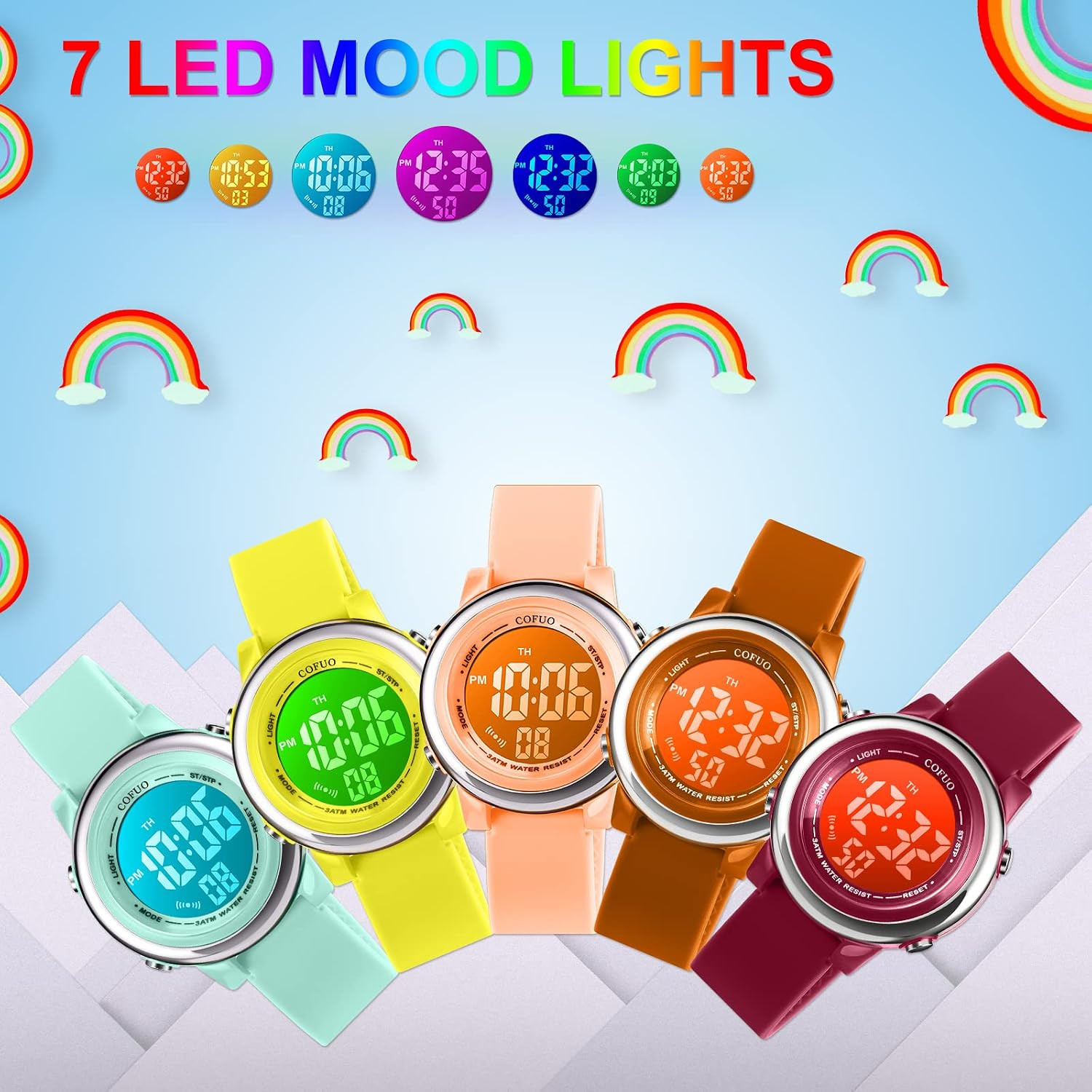 Kids Digital Sport Waterproof Watch for Girls Boys, Kid Sports Outdoor LED Elect